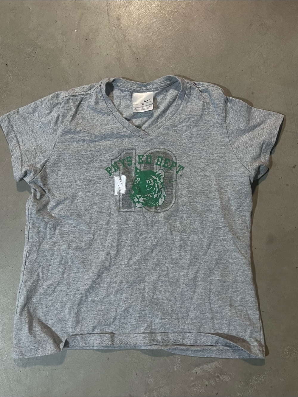 Nike Gray V-Neck Tee with Green Tiger Graphic